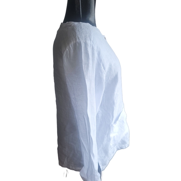 Luca Vanucci White Linen Button Front L - Picture 5 of 8